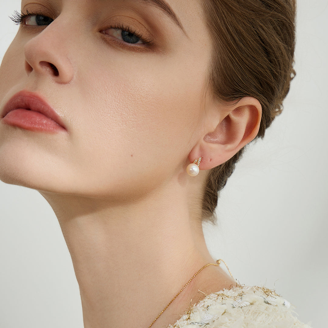 18K Solid Gold Freshwater Pearl Earrings KE00184 - PEARLY LUSTRE