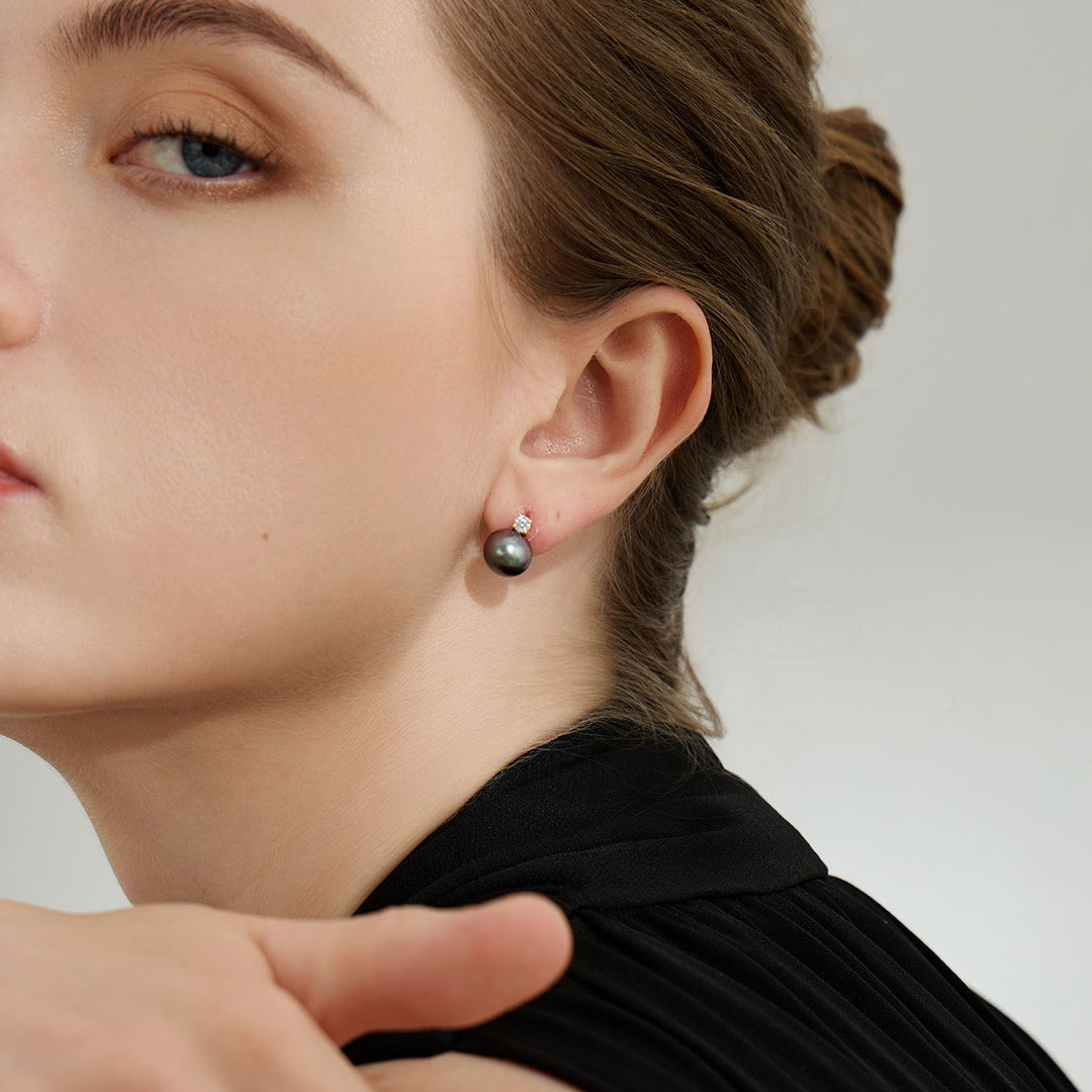 18K Gold Top Grade Tahitian Pearl Earrings KE00194 - PEARLY LUSTRE