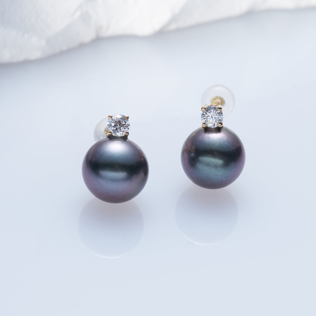 18K Gold Top Grade Tahitian Pearl Earrings KE00194 - PEARLY LUSTRE