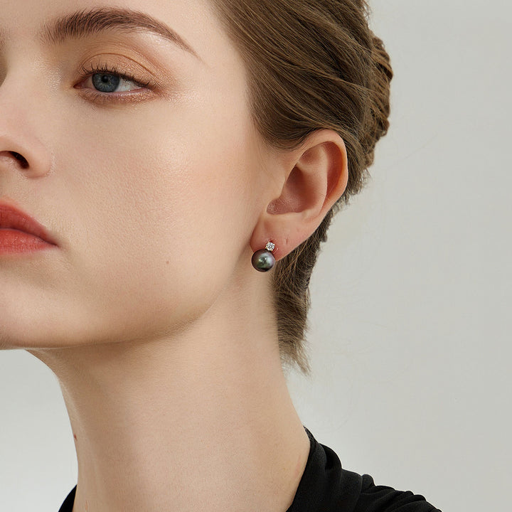 18K Gold Top Grade Tahitian Pearl Earrings KE00194 - PEARLY LUSTRE