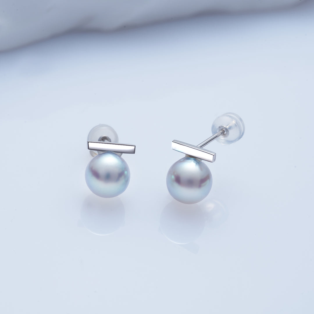 18K Gold Top Grade Silver Akoya Pearl Earrings KE00195 - PEARLY LUSTRE