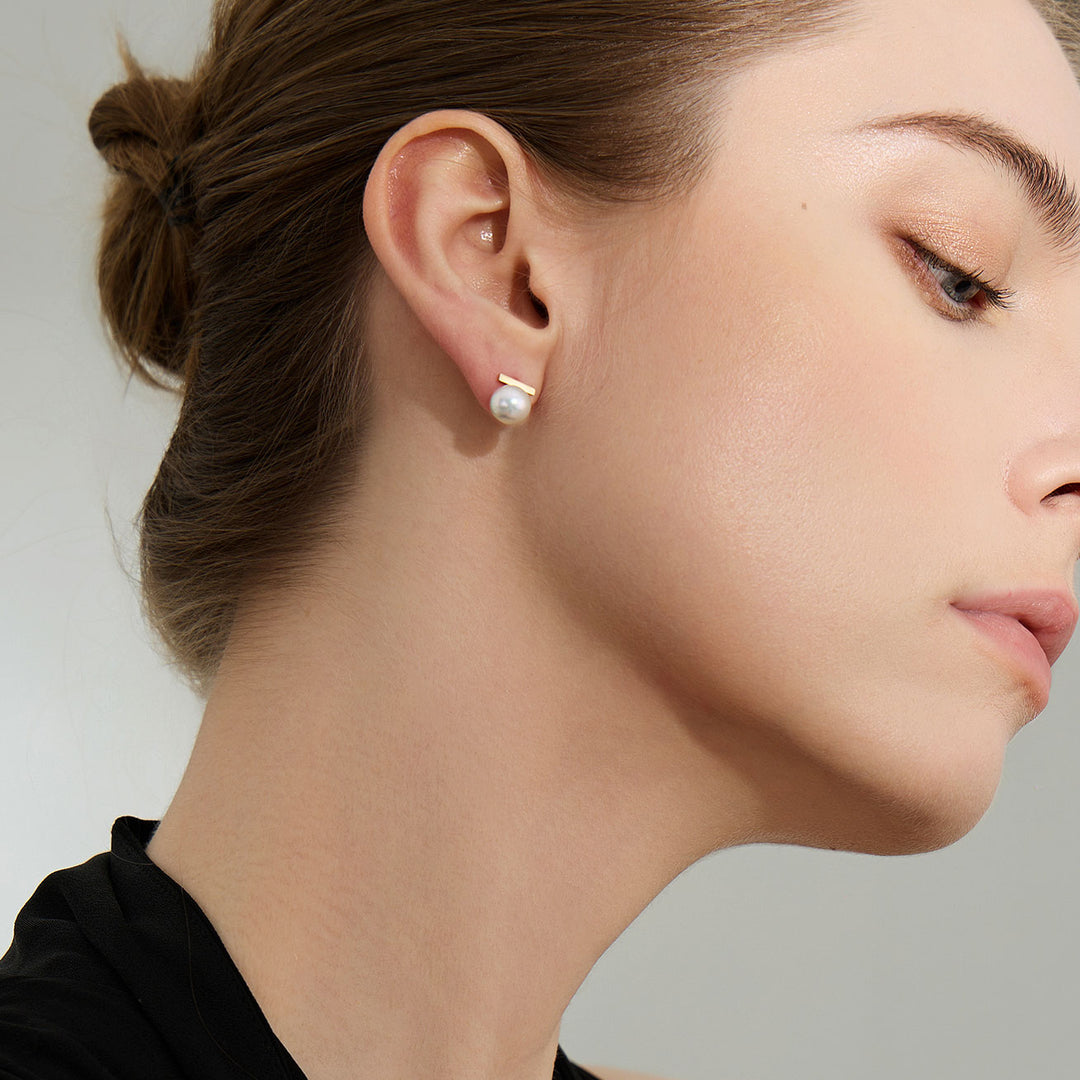 18K Gold Top Grade Silver Akoya Pearl Earrings KE00195 - PEARLY LUSTRE