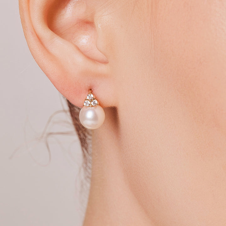 18K Solid Gold Top Grade Freshwater Pearl Earrings KE00199 - PEARLY LUSTRE