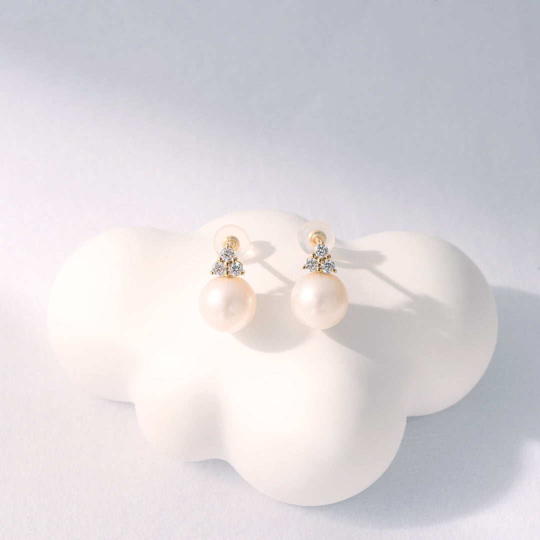 18K Solid Gold Top Grade Freshwater Pearl Earrings KE00199 - PEARLY LUSTRE