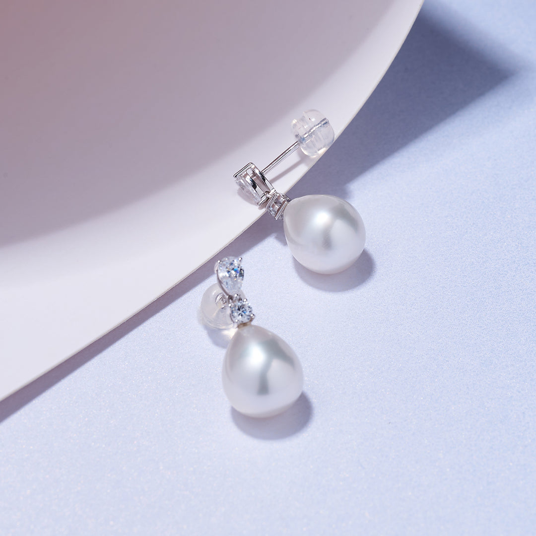 18k Solid Gold Australian White Pearl Earring KE00201 - PEARLY LUSTRE