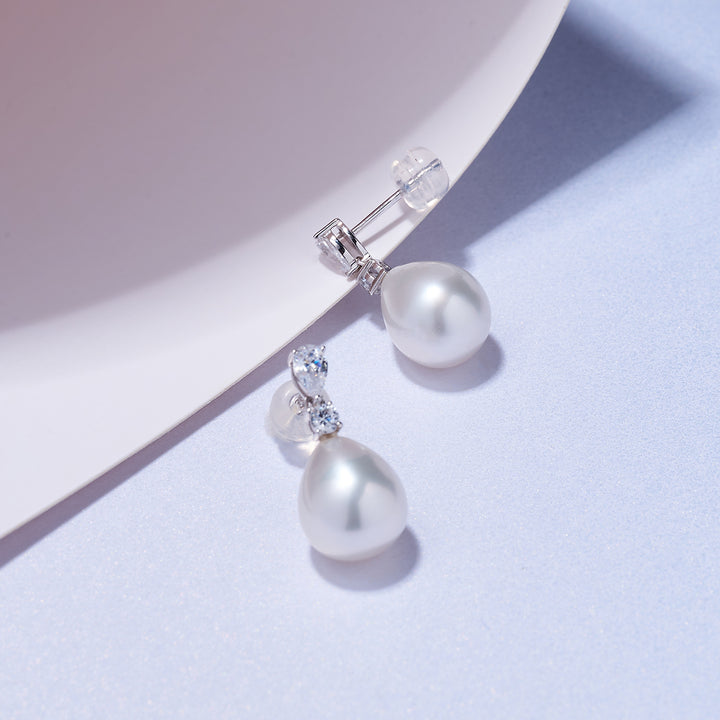 18k Solid Gold Australian White Pearl Earring KE00201 - PEARLY LUSTRE