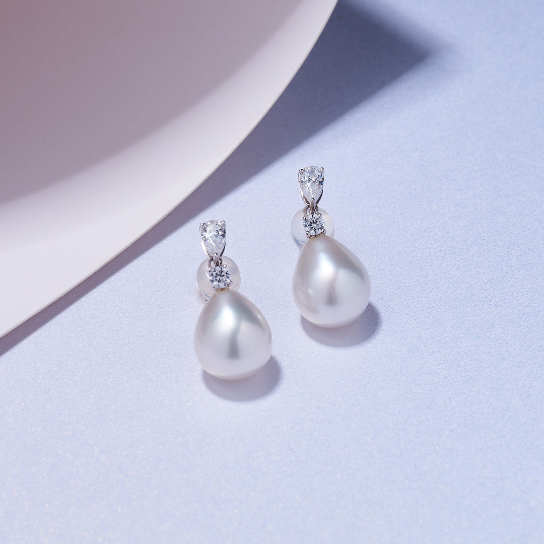 18k Solid Gold Australian White Pearl Earring KE00201 - PEARLY LUSTRE
