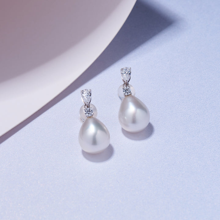 18k Solid Gold Australian White Pearl Earring KE00201 - PEARLY LUSTRE