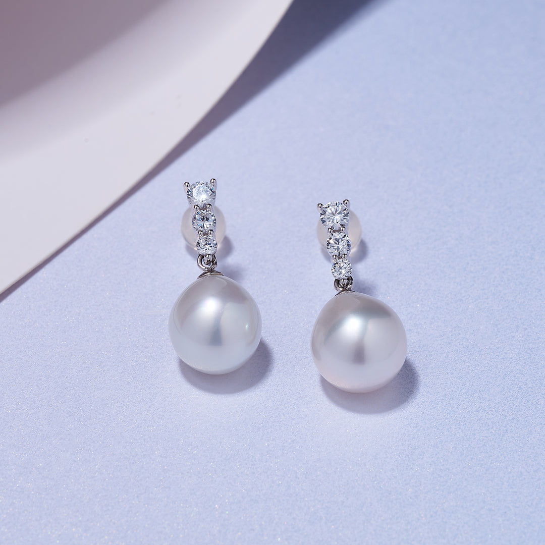 18k Solid Gold Australian White Pearl Earring KE00202 - PEARLY LUSTRE
