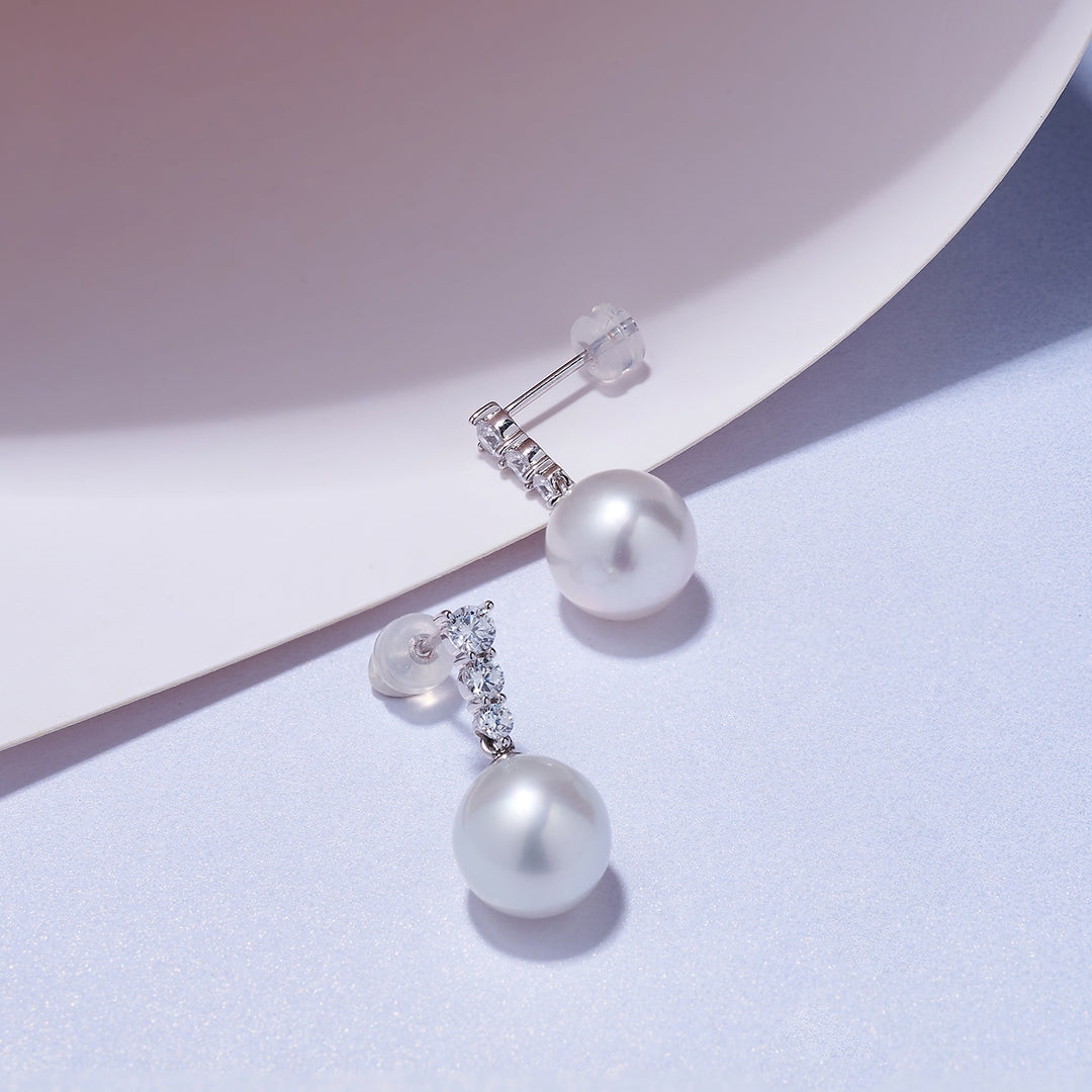 18k Solid Gold Australian White Pearl Earring KE00202 - PEARLY LUSTRE