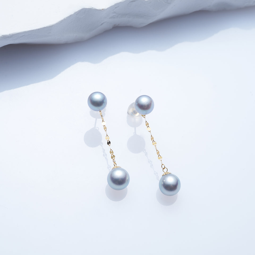 18K Gold Top Grade Silver Akoya Pearl Earrings KE00203 - PEARLY LUSTRE