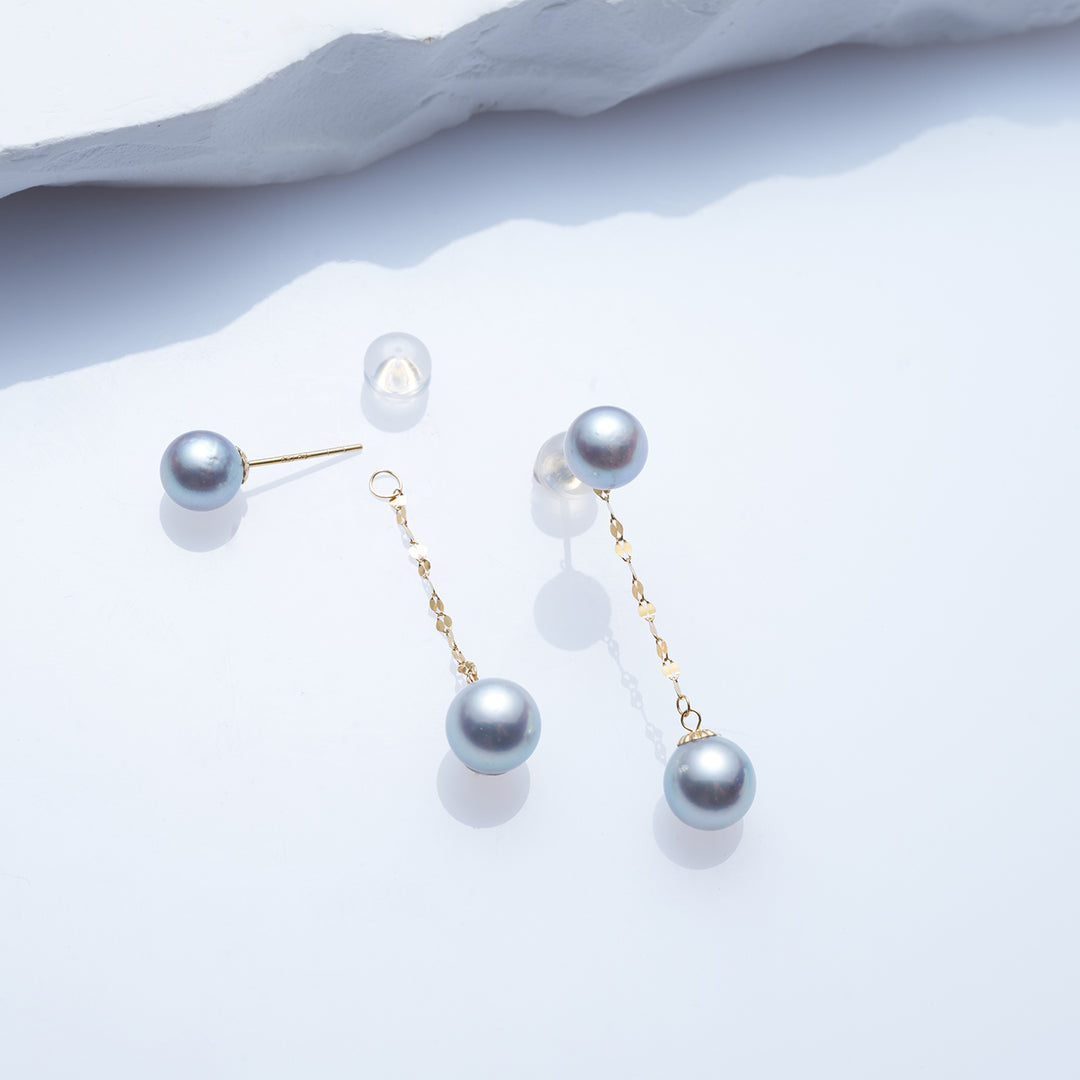 18K Gold Top Grade Silver Akoya Pearl Earrings KE00203 - PEARLY LUSTRE