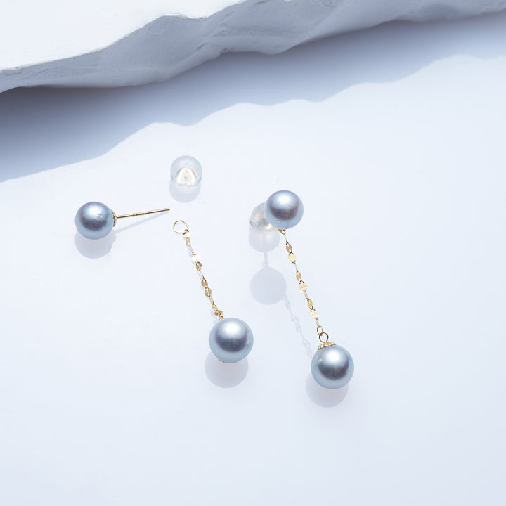 18K Gold Top Grade Silver Akoya Pearl Earrings KE00203 - PEARLY LUSTRE