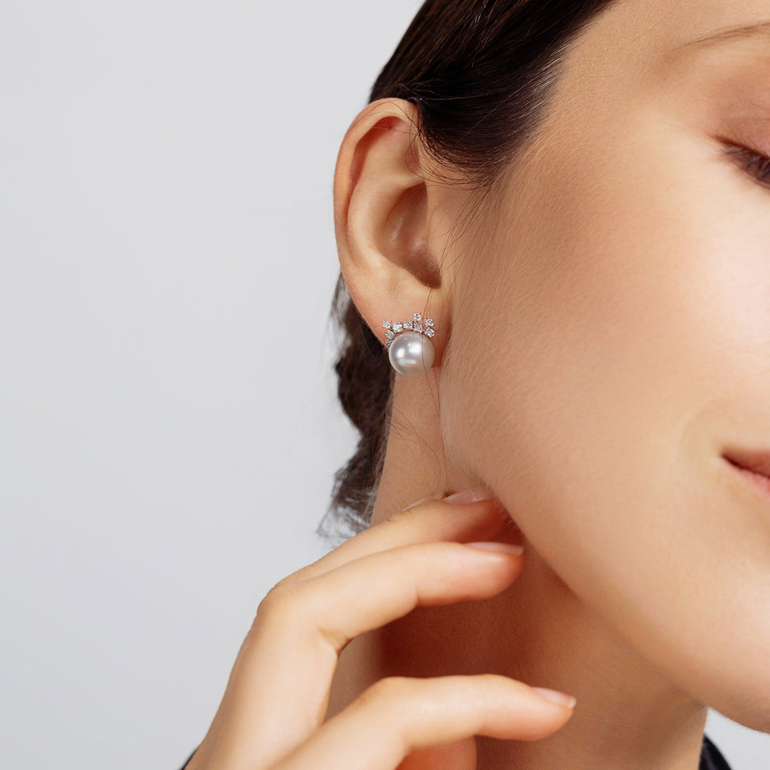 18k Solid Gold Australian White Pearl Earring KE00204 - PEARLY LUSTRE