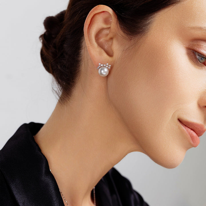 18k Solid Gold Australian White Pearl Earring KE00204 - PEARLY LUSTRE