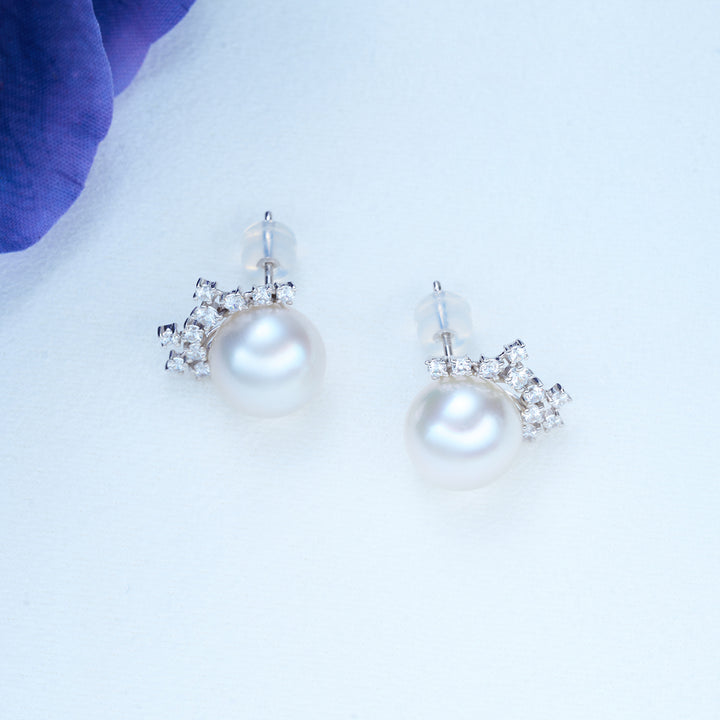 18k Solid Gold Australian White Pearl Earring KE00204 - PEARLY LUSTRE
