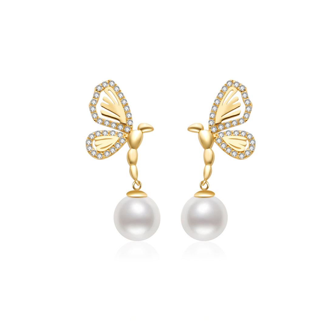 18K Solid Gold Akoya Hanadama Pearl Earrings KE00205 - PEARLY LUSTRE