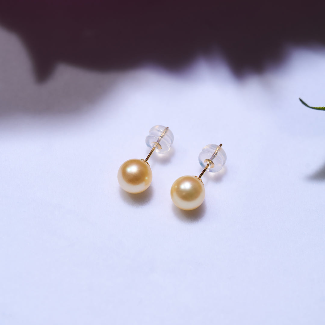 18K Gold Akoya Golden Pearl Stud Earrings KE00217 - PEARLY LUSTRE