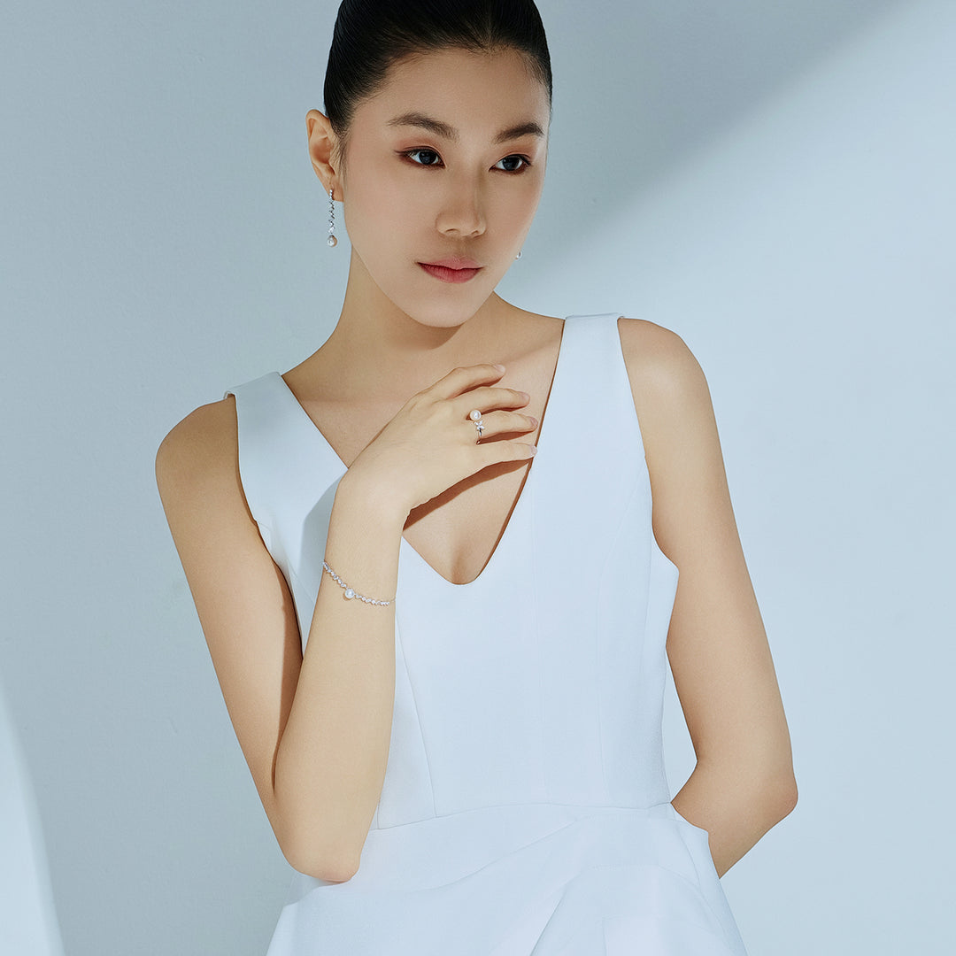 18K Diamond Akoya Pearl Ring KR00104 | EVERLEAF - PEARLY LUSTRE