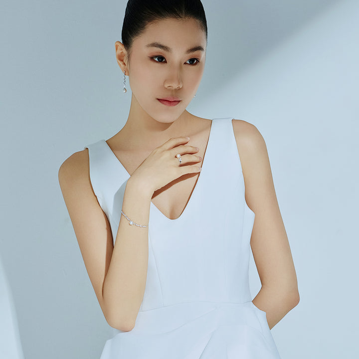 18K Diamond Akoya Pearl Ring KR00104 | EVERLEAF - PEARLY LUSTRE