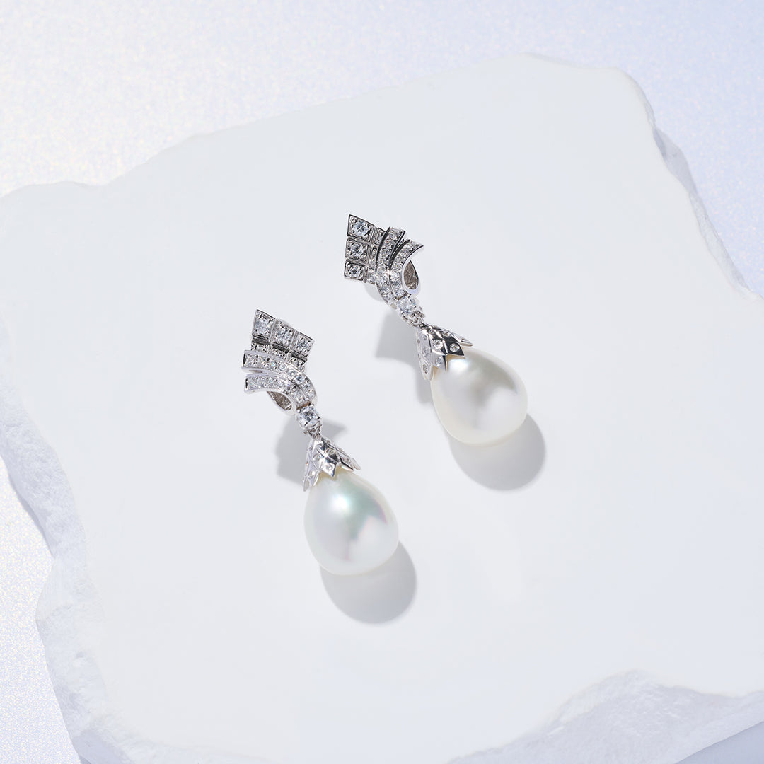 18k Solid Gold Australian White Pearl Earring KE00228 - PEARLY LUSTRE