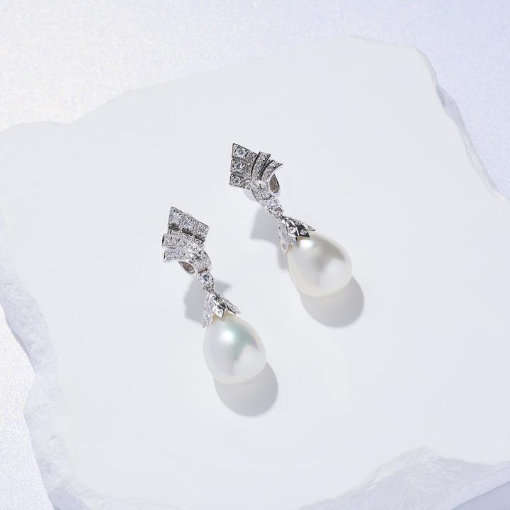 18k Solid Gold Australian White Pearl Earring KE00228 - PEARLY LUSTRE