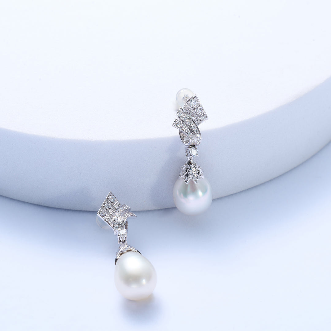 18k Solid Gold Australian White Pearl Earring KE00228 - PEARLY LUSTRE