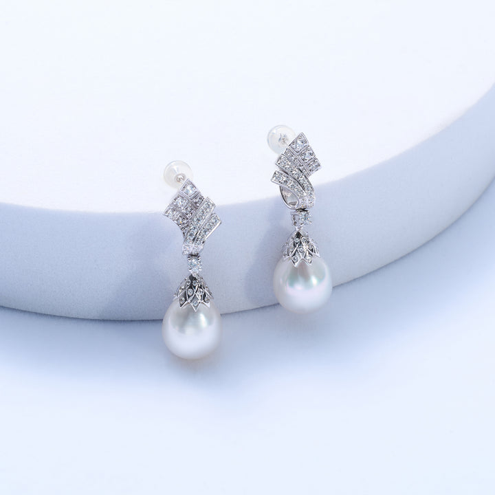 18k Solid Gold Australian White Pearl Earring KE00228 - PEARLY LUSTRE