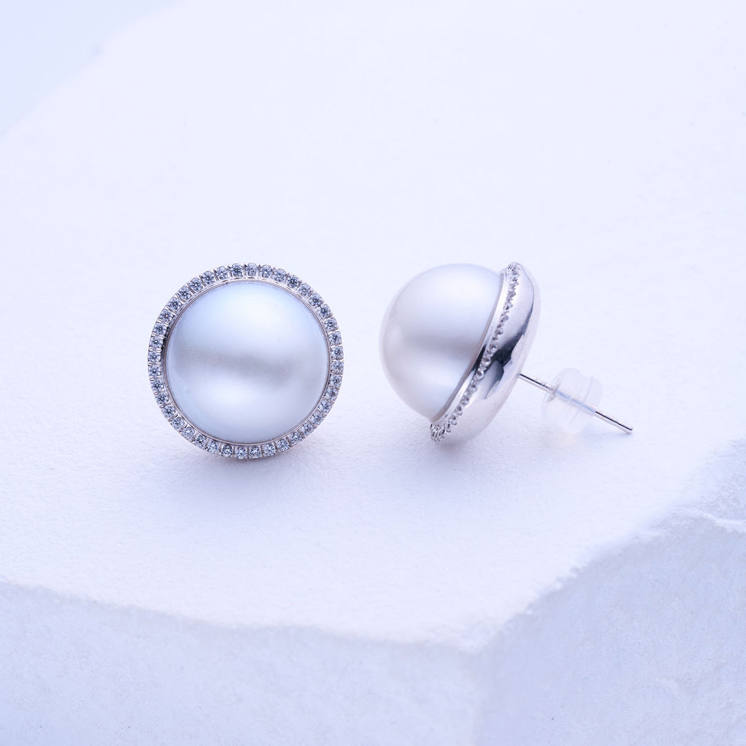 18k Solid Gold Australian White Pearl Earring KE00243 - PEARLY LUSTRE