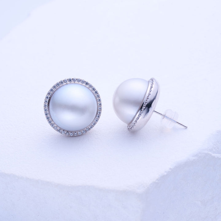 18k Solid Gold Australian White Pearl Earring KE00243 - PEARLY LUSTRE