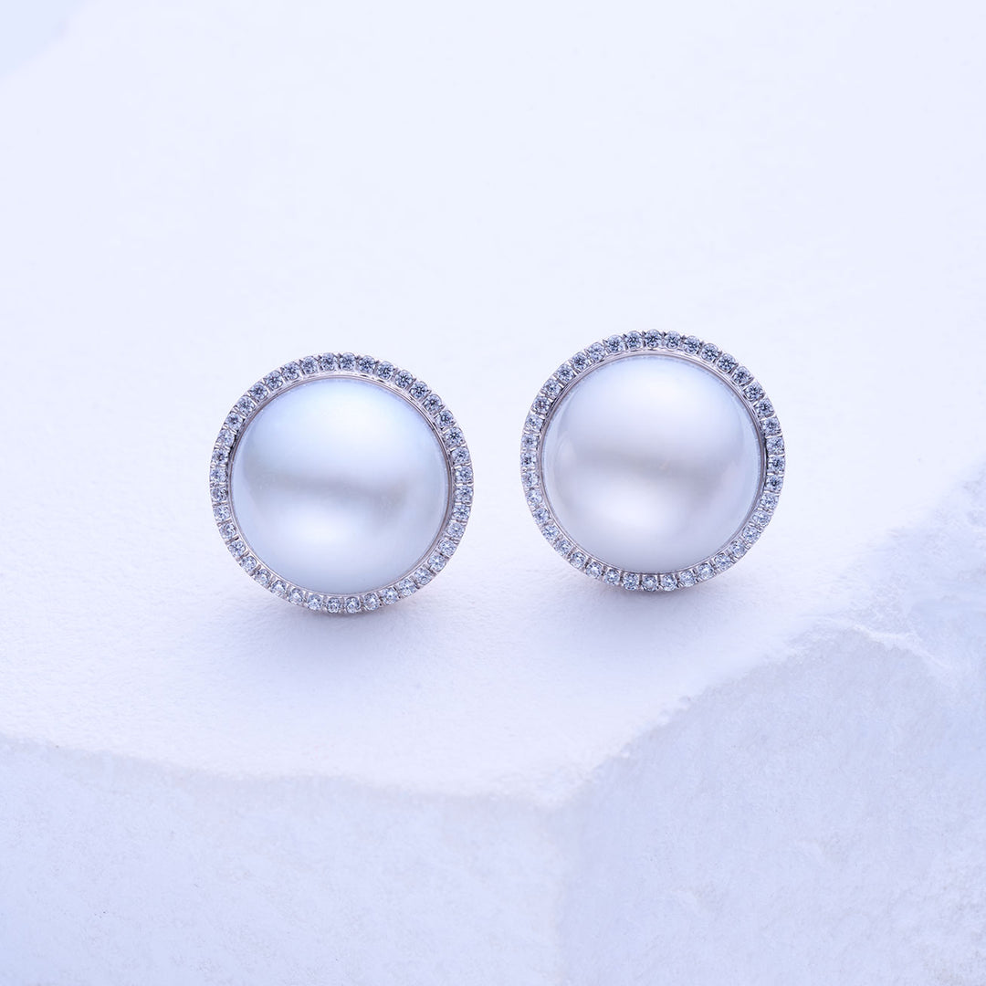 18k Solid Gold Australian White Pearl Earring KE00243 - PEARLY LUSTRE