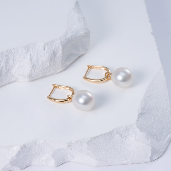 18k Solid Gold Australian White Pearl Earring KE00251 - PEARLY LUSTRE
