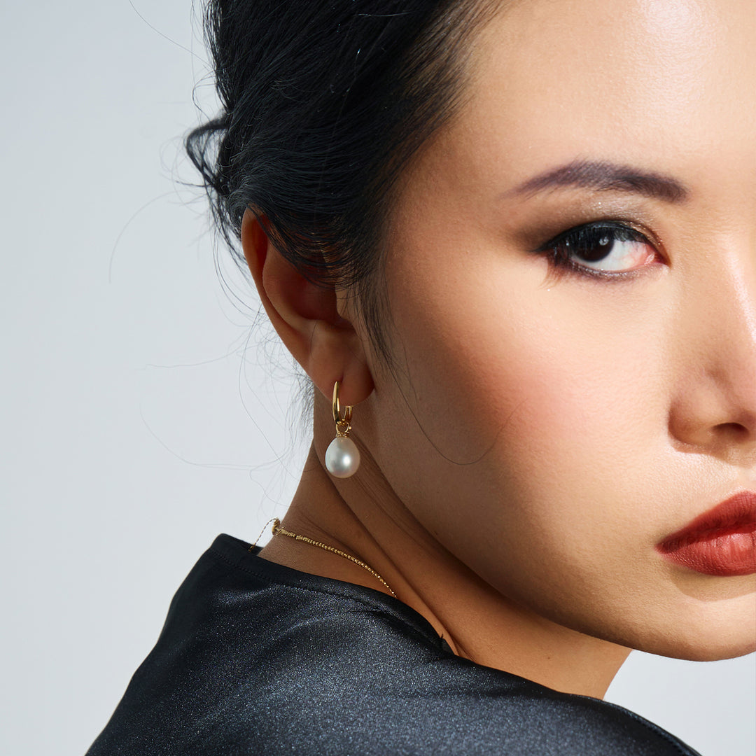 18k Solid Gold Australian White Pearl Earring KE00251 - PEARLY LUSTRE