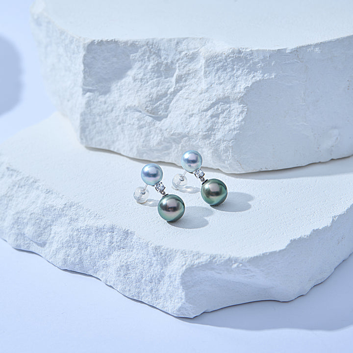 18K Tahitian & Madama Pearl Earrings KE00263 | HARMONY - PEARLY LUSTRE