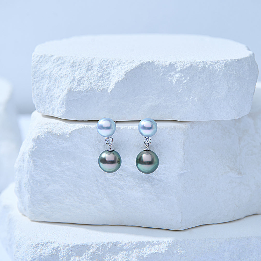 18K Tahitian & Madama Pearl Earrings KE00263 | HARMONY - PEARLY LUSTRE