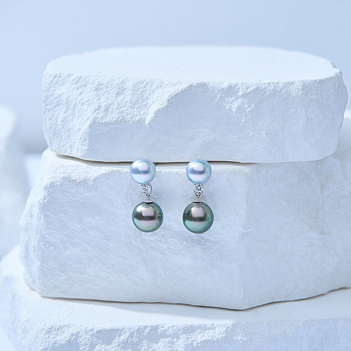 18K Tahitian & Madama Pearl Earrings KE00263 | HARMONY - PEARLY LUSTRE