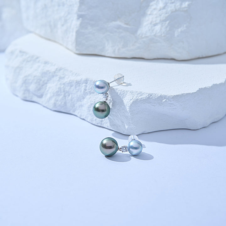 18K Tahitian & Madama Pearl Earrings KE00263 | HARMONY - PEARLY LUSTRE