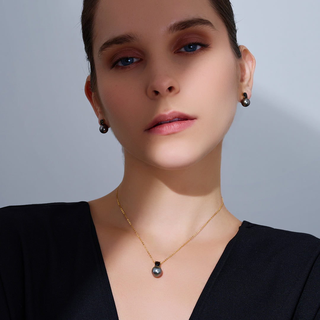 18K Solid Gold Saltwater Tahitian Pearl Necklace KN00346 - PEARLY LUSTRE
