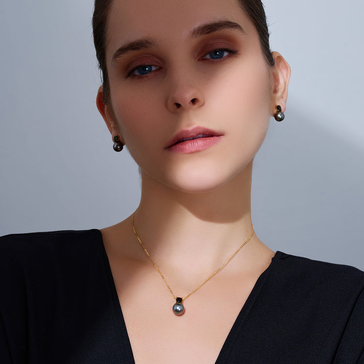 18K Solid Gold Saltwater Tahitian Pearl Necklace KN00346 - PEARLY LUSTRE