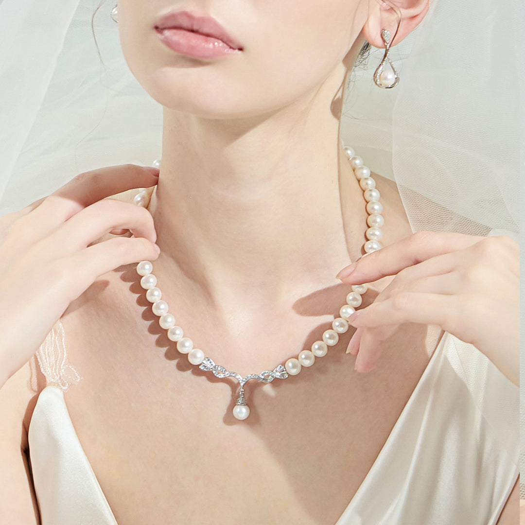 18K Solid Gold Freshwater Pearl Necklace KN00021 - PEARLY LUSTRE
