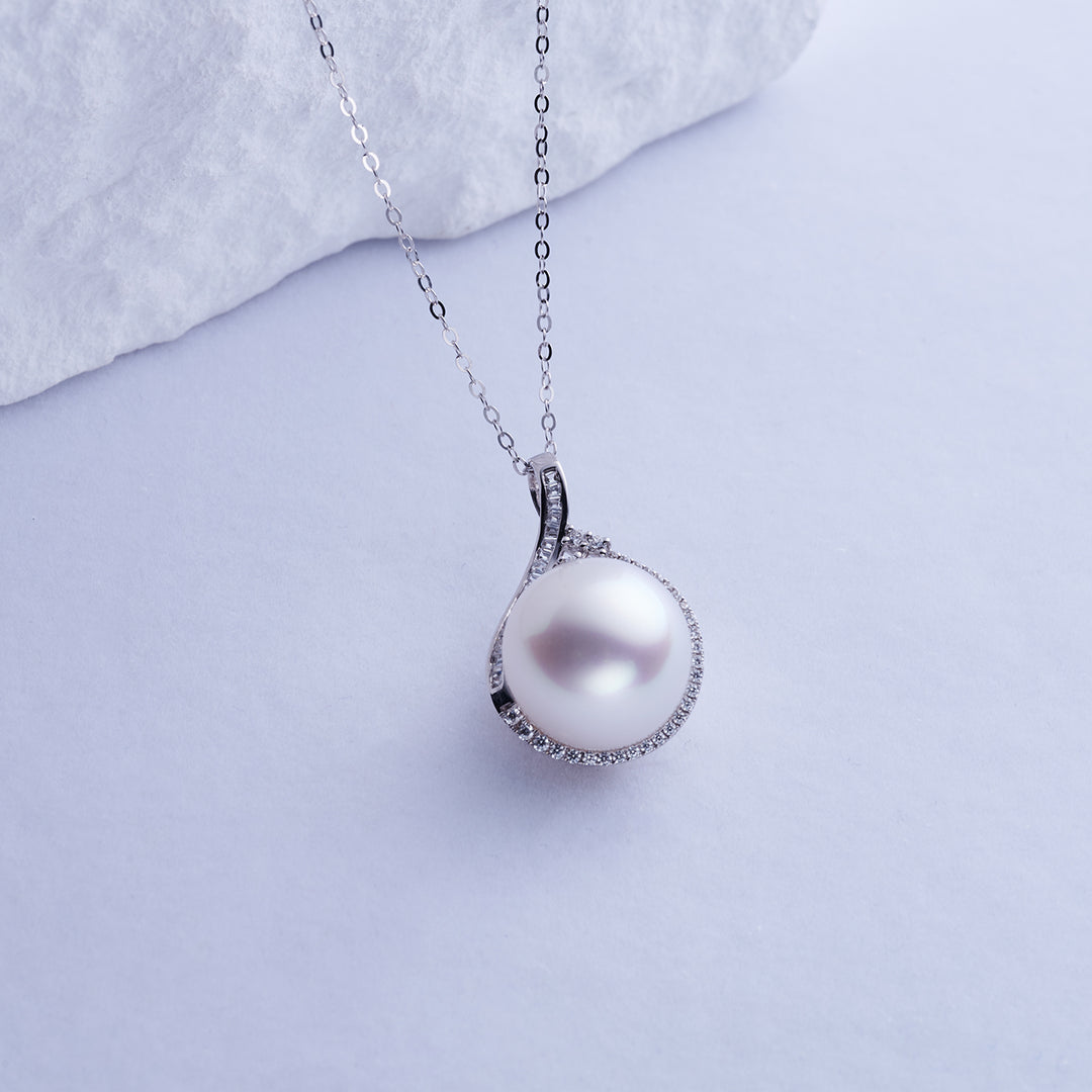 18K Solid Gold Australian White South Sea  Pearl Necklace KN00038 - PEARLY LUSTRE