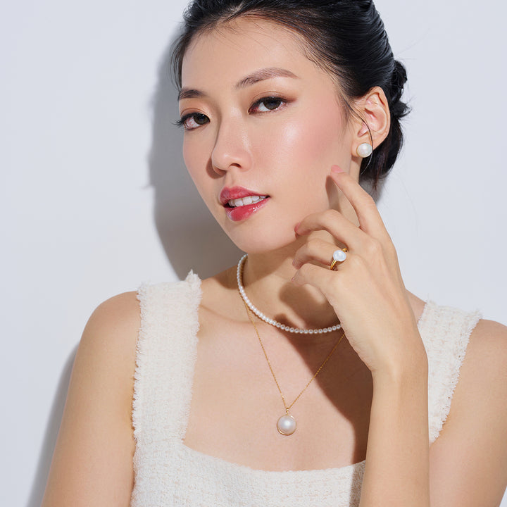 18K Gold Mabe Pearl Earrings KE00024 | DOME - PEARLY LUSTRE