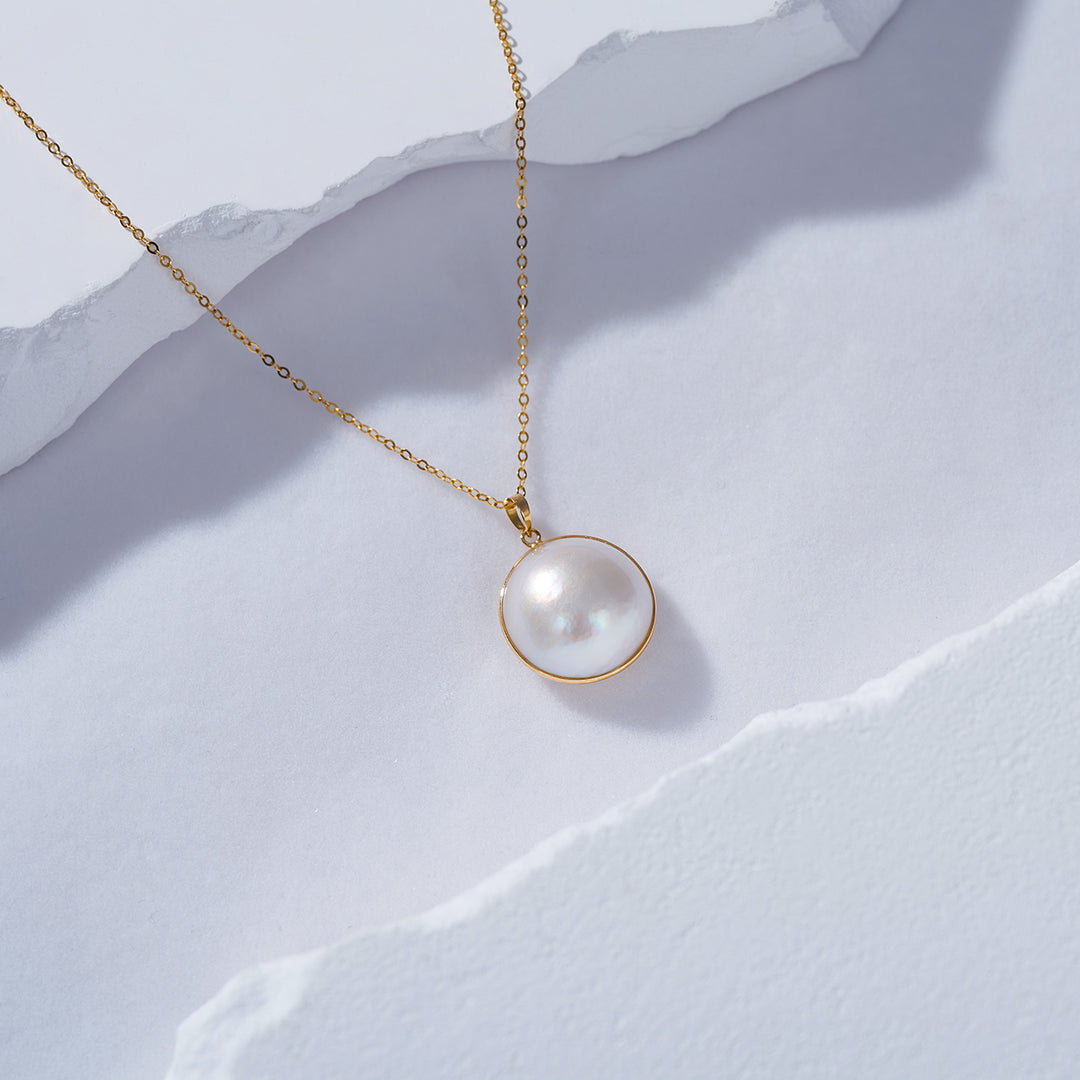 18K Solid Gold Mabe Pearl Necklace KN00072 - PEARLY LUSTRE