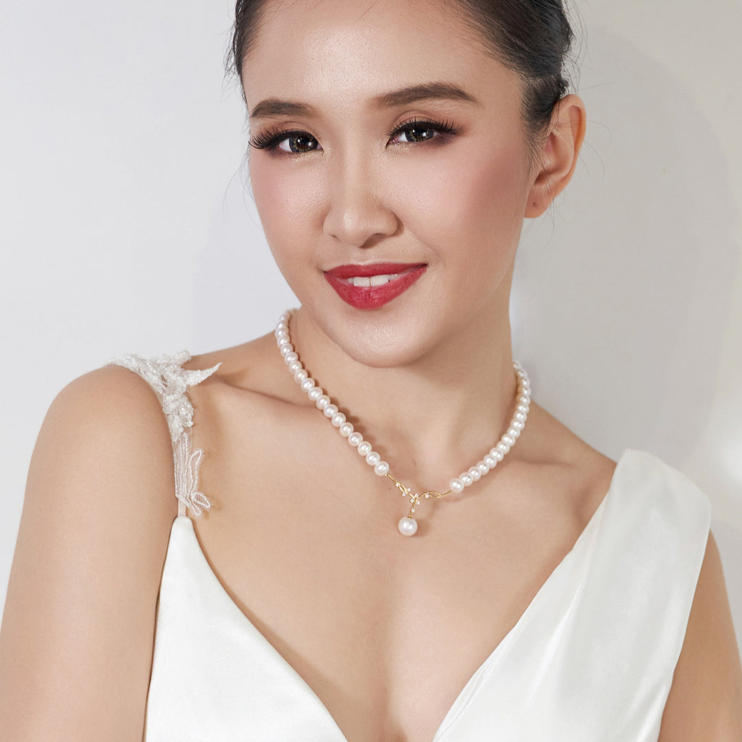 18K Gold Freshwater Pearl Necklace KN00078 | STARRY - PEARLY LUSTRE