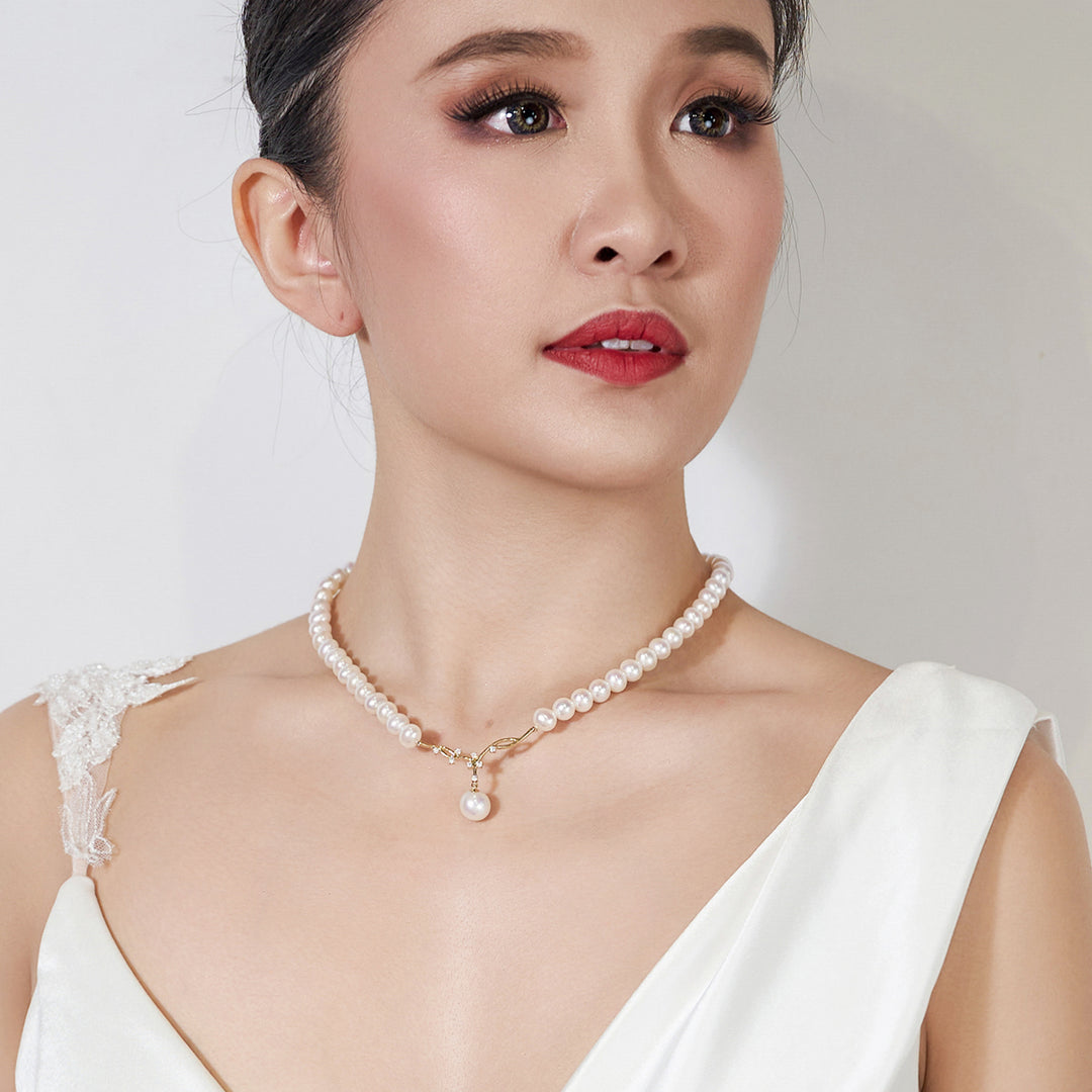 18K Gold Freshwater Pearl Necklace KN00078 | STARRY - PEARLY LUSTRE