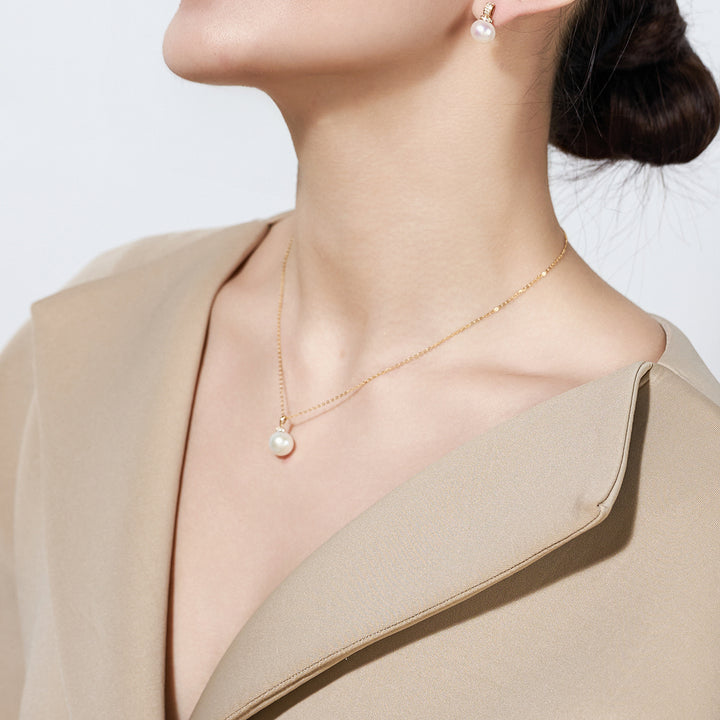 18K Solid Gold Freshwater Pearl Necklace KN00096 - PEARLY LUSTRE