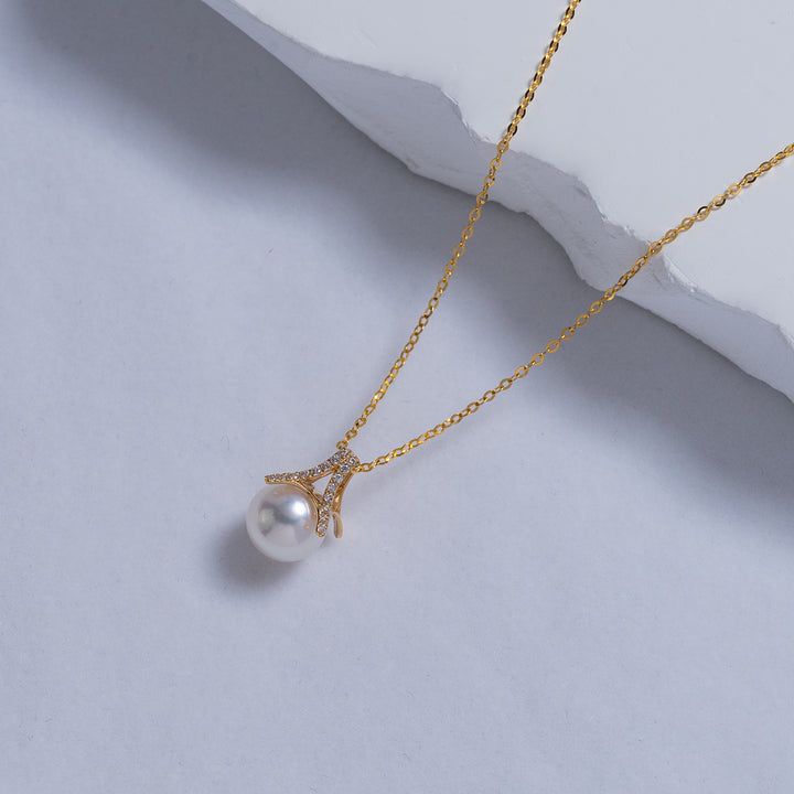 18K Solid Gold Hanadama Akoya Pearl Necklace KN00110 - PEARLY LUSTRE
