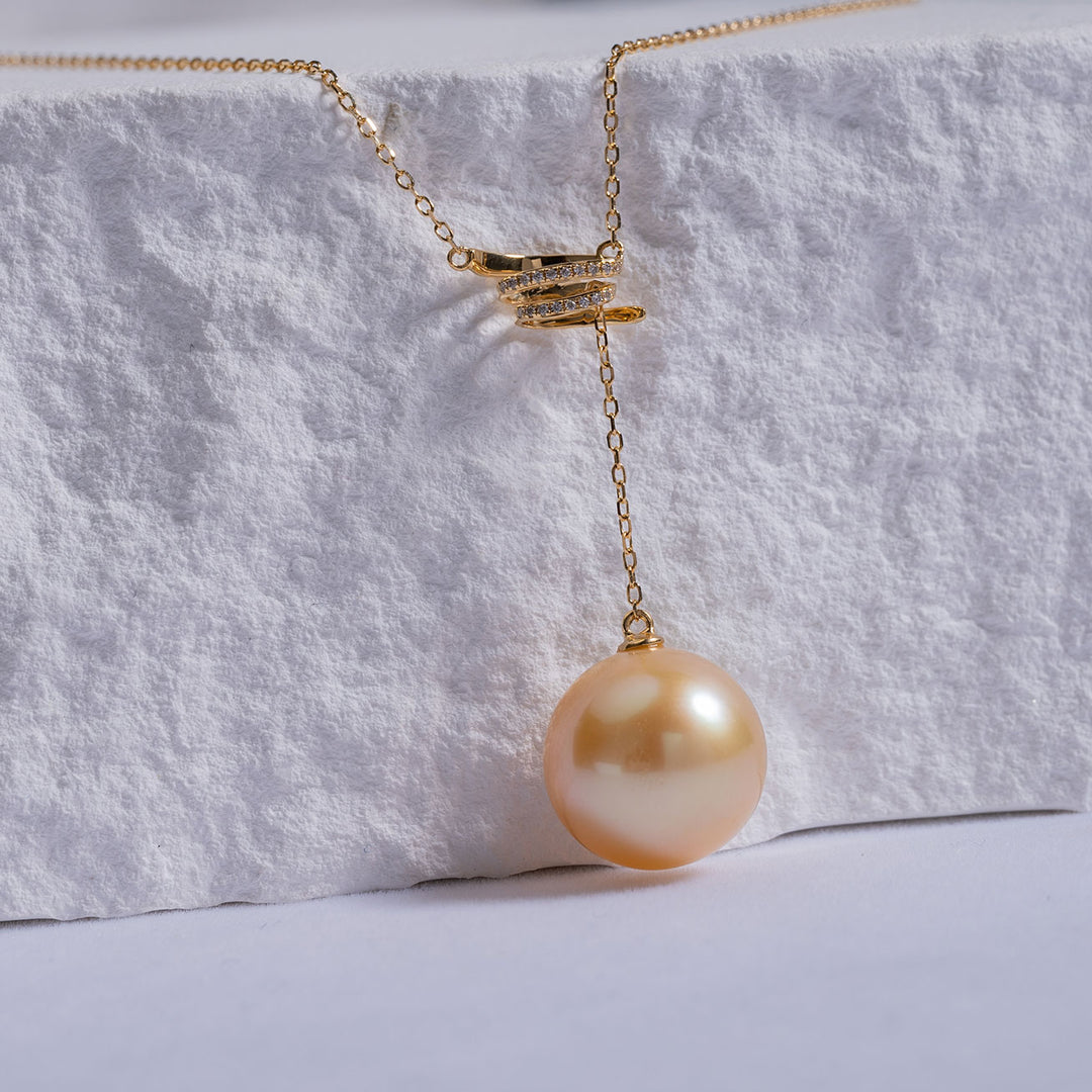 18k Gold Diamond South Sea Golden Pearl Necklace KN00121 - PEARLY LUSTRE
