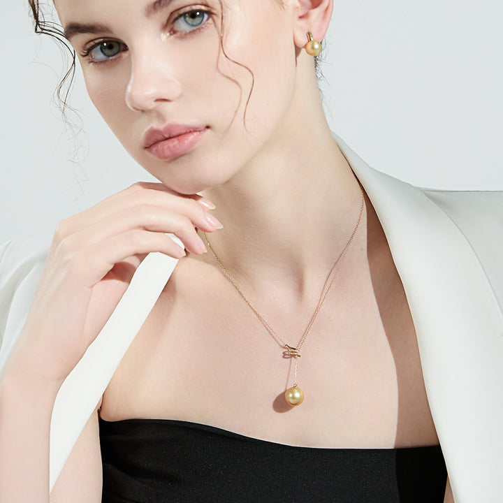 18k Gold Diamond South Sea Golden Pearl Necklace KN00121 - PEARLY LUSTRE
