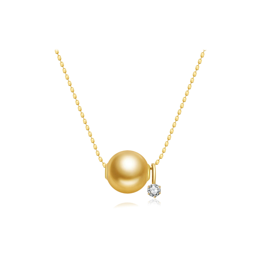 18k Gold Diamond South Sea Golden Pearl Necklace KN00124 - PEARLY LUSTRE